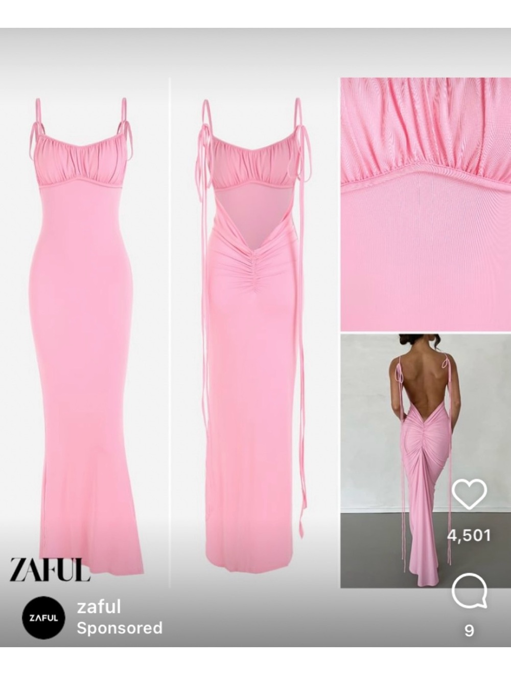 Zaful Light Pink Ruched Low-Back Tie-Strap Maxi Dress NEW 🤍 Unworn